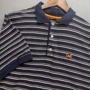 Vintage Y2K Mecca Polo Shirt Mens M Navy Blue Striped Short Sleeve Streetwear